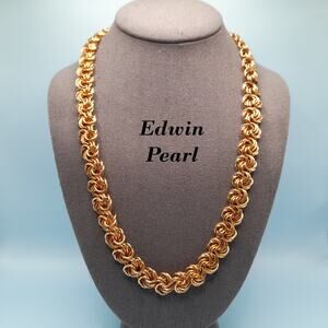 Vintage Edwin Pearl Gold Plated Chain Necklace, 24 Inches, 1980s
